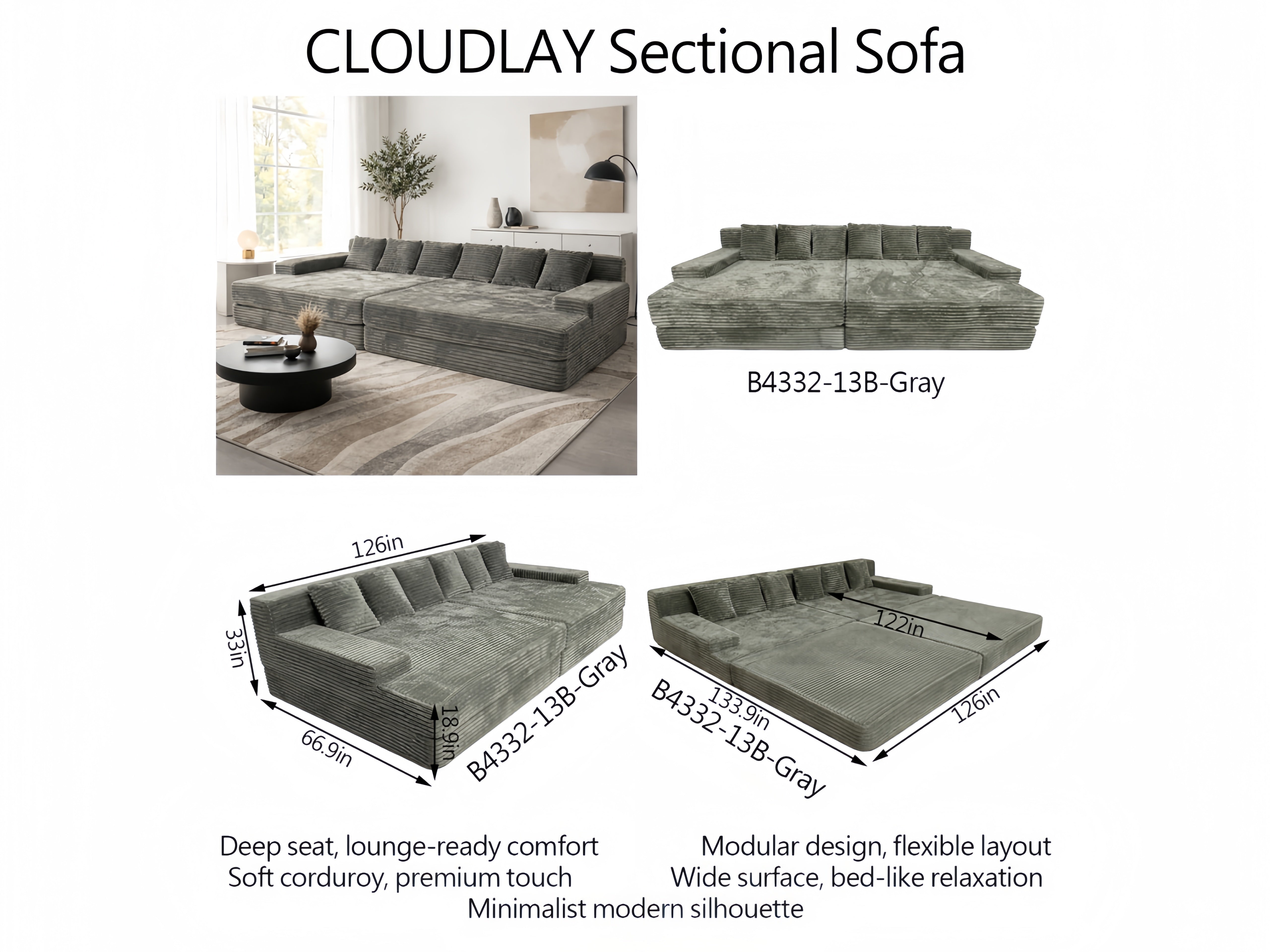 Sheetoo MGB4332-13B Modular Compressed Sofa Bed – Pull-Out, Multi-Size, Roll
