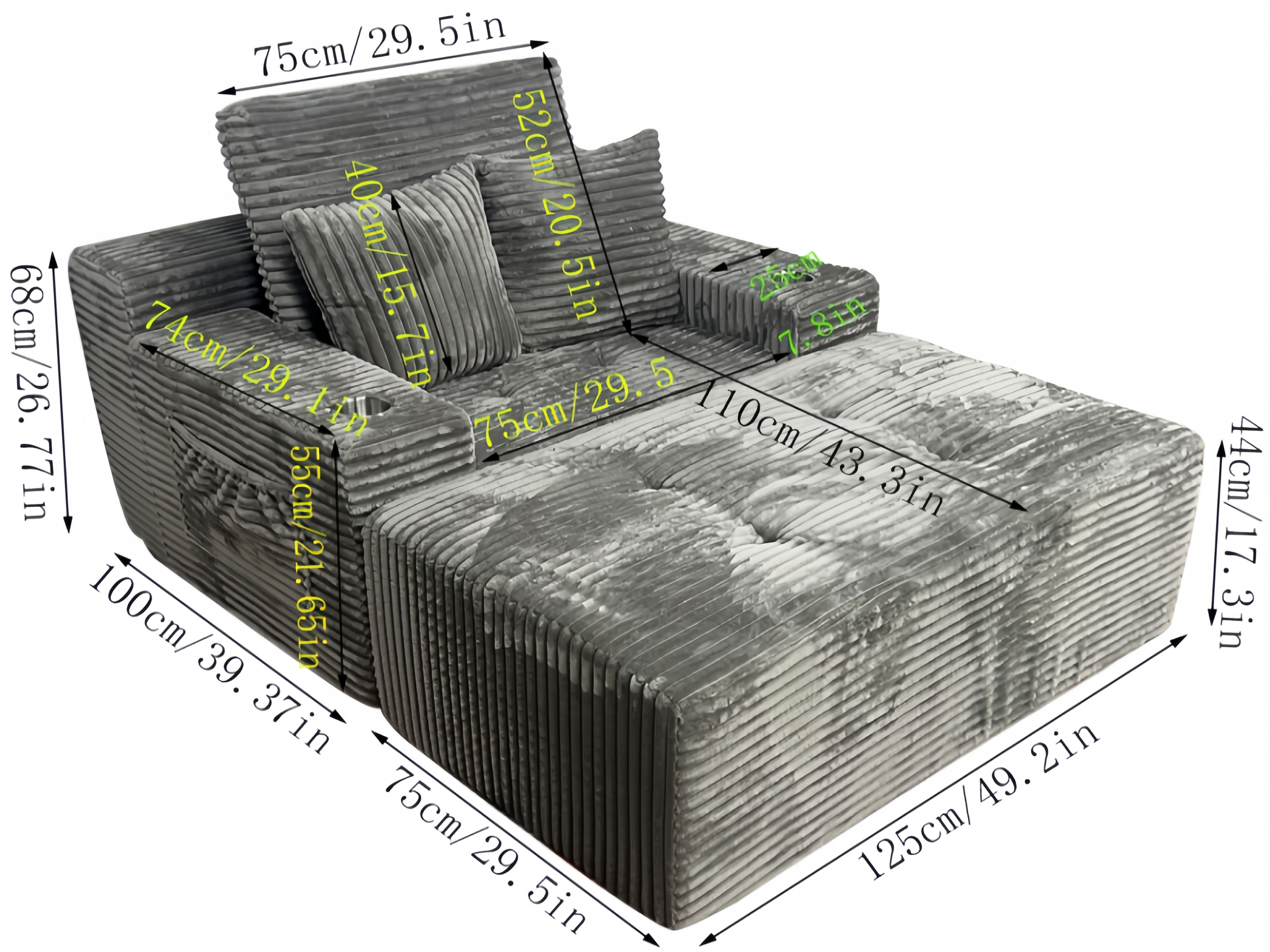 Sheetoo KS114 Single Sofa + Ottoman – Free Match, Custom, Roll Pack