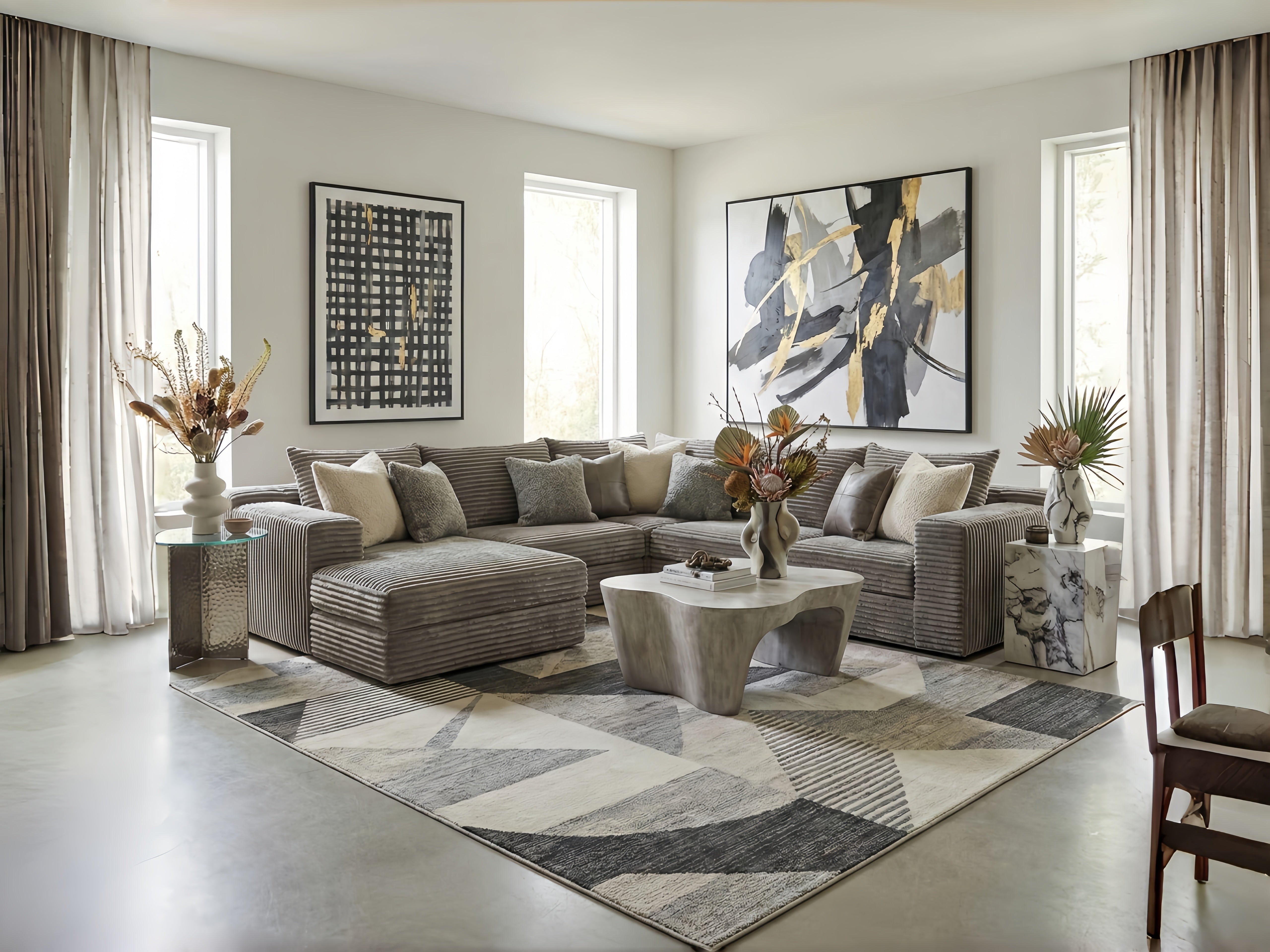 Sheetoo MGB4332-41-3set Modular 3-Piece Sofa – Extendable Chaise, Custom, Roll Pack