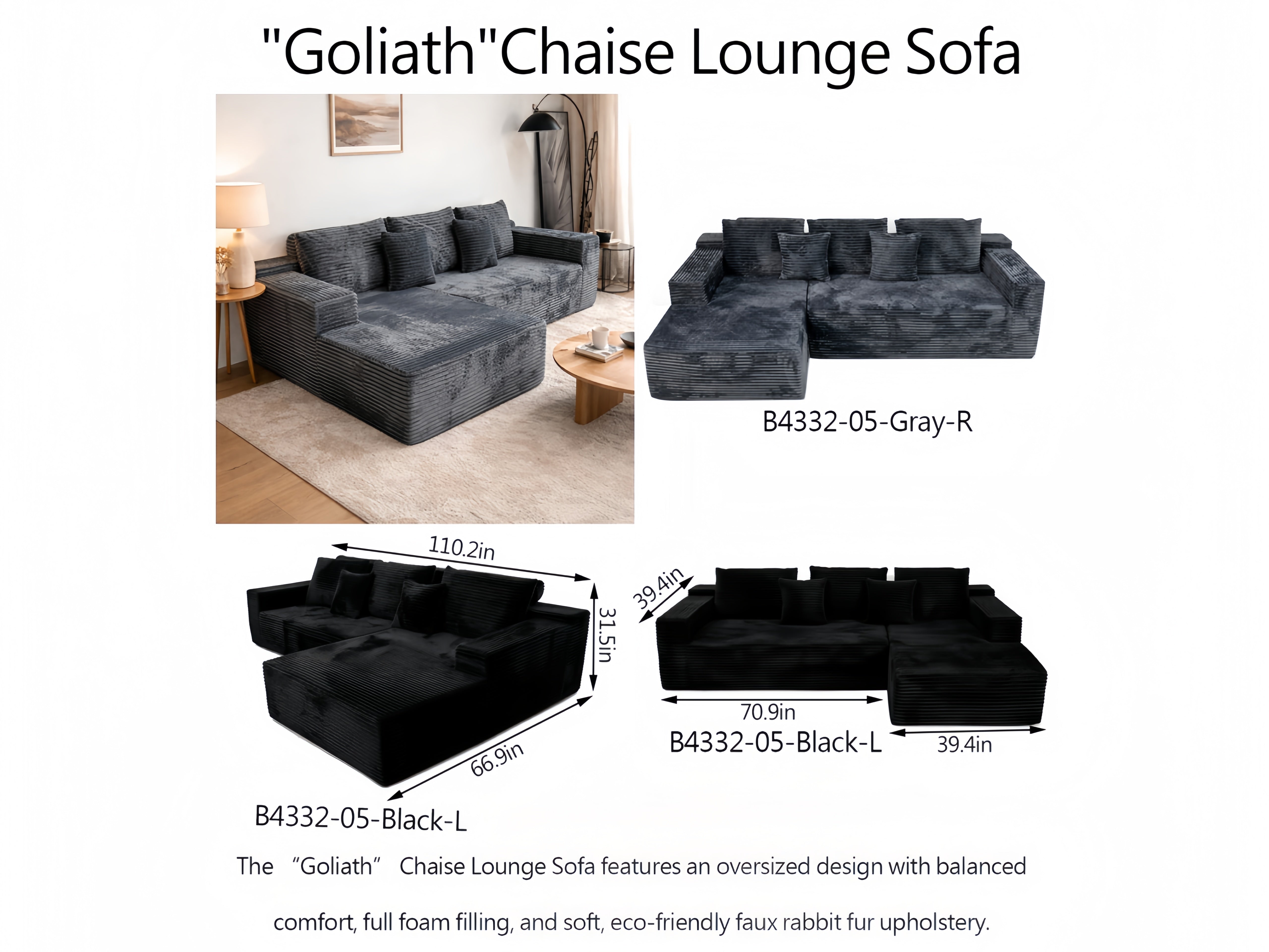 Sheetoo MGKS005 Multi-Person Chaise Sofa – Sit & Lie, Multiple Sizes, Custom