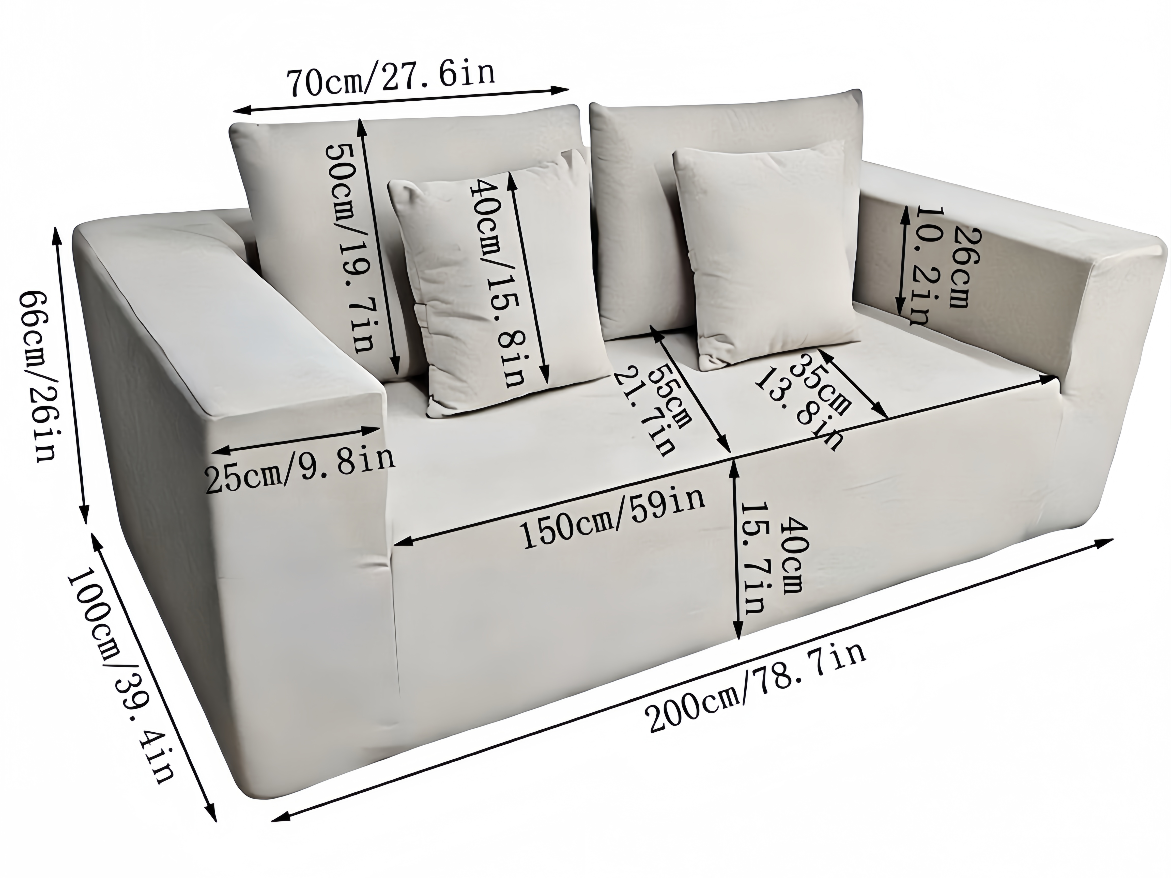 Sheetoo ST309 Square Block Sofa – 2/3-Seater, Folding for Small Apartment