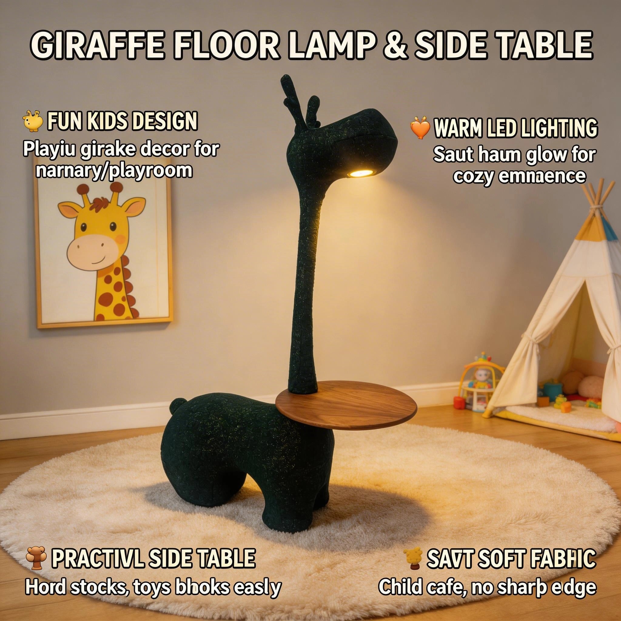 Sheetoo TQ012 Giraffe & Dino LED Night Light – Animal Lamp with Storage Tray